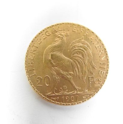 Coin of 20 francs in gold, rooster, 1907...