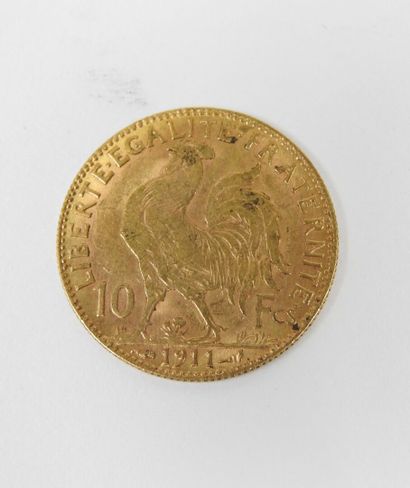 Coin of 10 francs in gold, rooster, 1911...