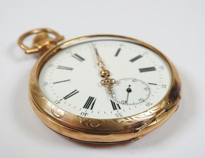 Pocket watch in 18K yellow gold, the mechanical...