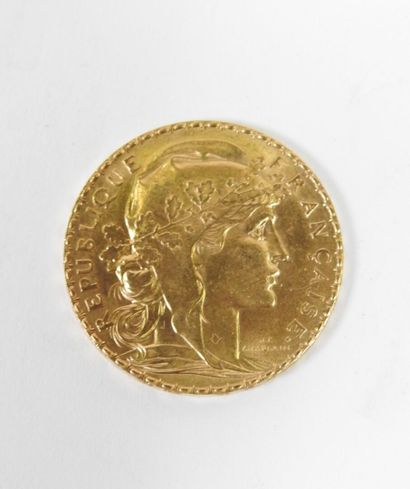 Coin of 20 francs in gold, rooster, 1909...