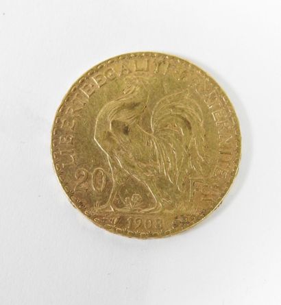 Coin of 20 francs in gold, rooster, 1908...