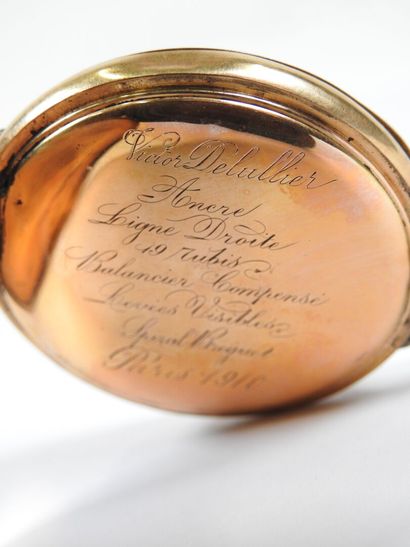 Pocket watch in 18K yellow gold, the mechanical...