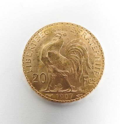 Coin of 20 francs in gold, rooster, 1907...