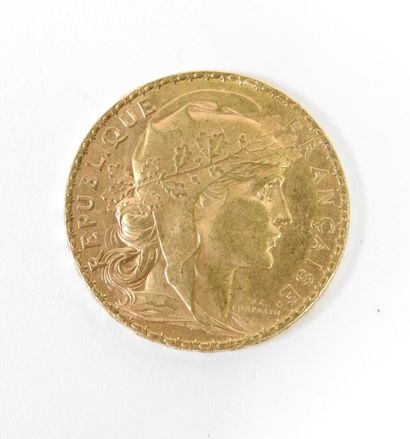 Coin of 20 francs in gold, rooster, 1906...