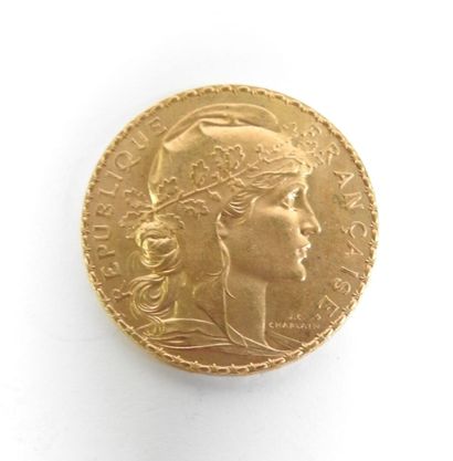 Coin of 20 francs in gold, rooster, 1907...