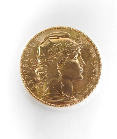 Coin of 20 francs in gold, rooster, 1907...