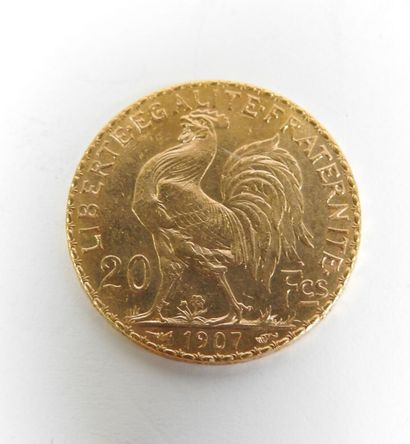 Coin of 20 francs in gold, rooster, 1907...