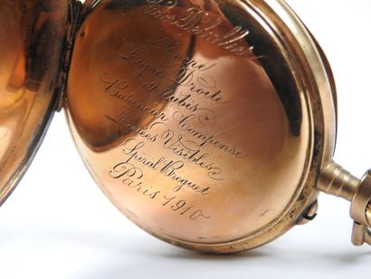 Pocket watch in 18K yellow gold, the mechanical...