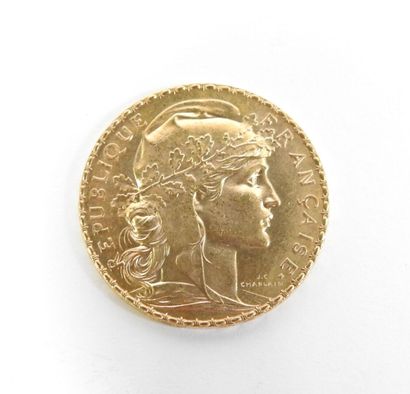 Coin of 20 francs in gold, rooster, 1907...