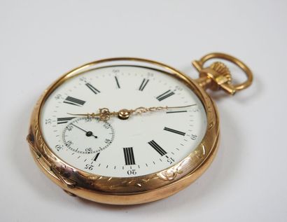 Pocket watch in 18K yellow gold, the mechanical...