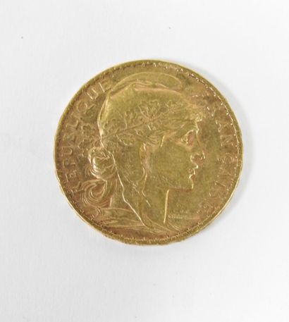 Coin of 20 francs in gold, rooster, 1908...