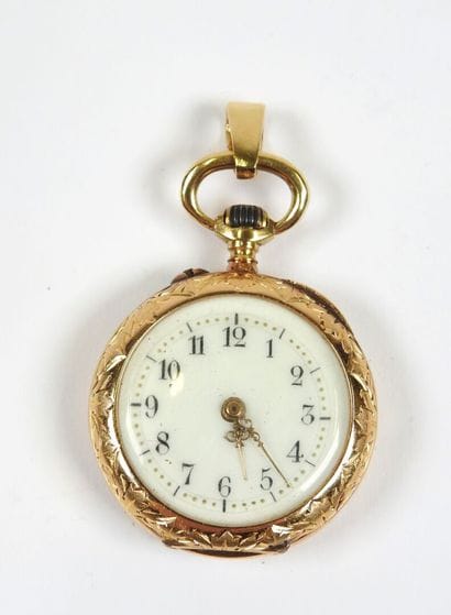 Neck watch in 18K yellow gold, the mechanical...