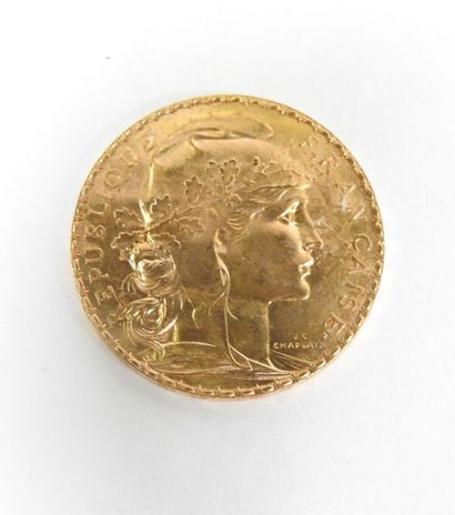 Coin of 20 francs in gold, rooster, 1907...