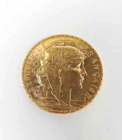 Coin of 20 francs in gold, rooster, 1907...