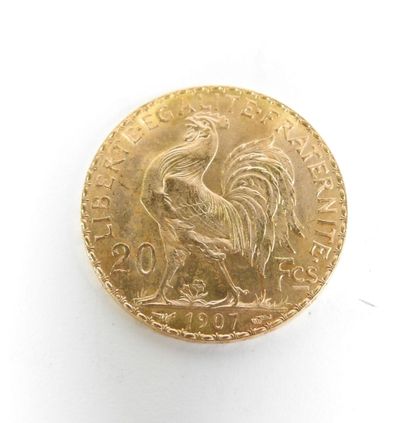 Coin of 20 francs in gold, rooster, 1907...