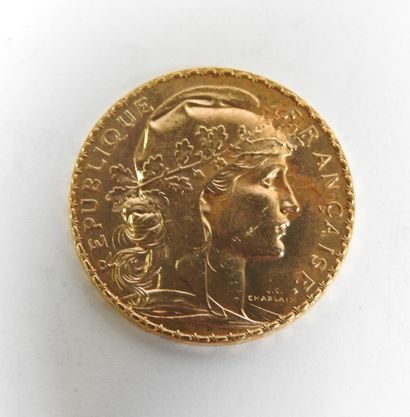 Coin of 20 francs in gold, rooster, 1907...