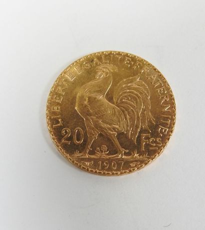 Coin of 20 francs in gold, rooster, 1907...