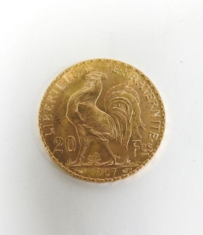 Coin of 20 francs in gold, rooster, 1907...