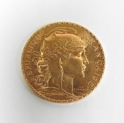 Coin of 20 francs in gold, rooster, 1909...