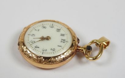 Neck watch in 18K yellow gold, the mechanical...