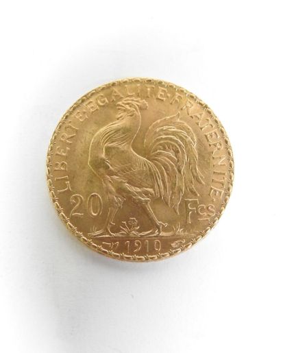 20 francs gold coin, rooster, 1910.