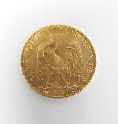 Coin of 20 francs in gold, rooster, 1907...