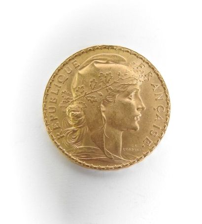 Coin of 20 francs in gold, rooster, 1904...