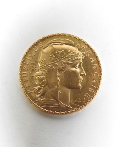 Coin of 20 francs in gold, rooster, 1907...
