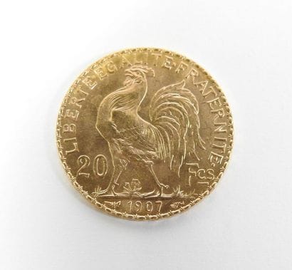 Coin of 20 francs in gold, rooster, 1907...