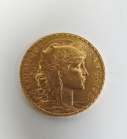Coin of 20 francs in gold, rooster, 1913...