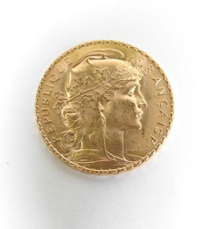 Coin of 20 francs in gold, rooster, 1907...