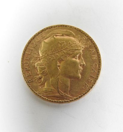 Coin of 20 francs in gold, rooster, 1906...