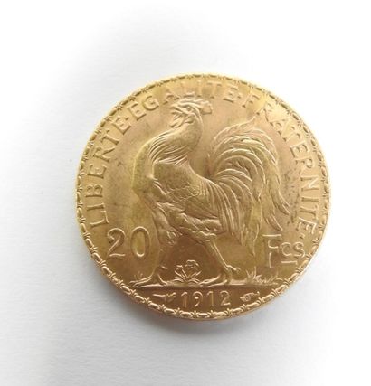 Coin of 20 francs in gold, rooster, 1912...