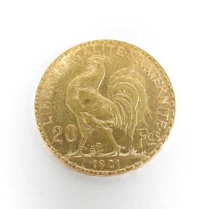 Coin of 20 francs in gold, rooster, 1901...