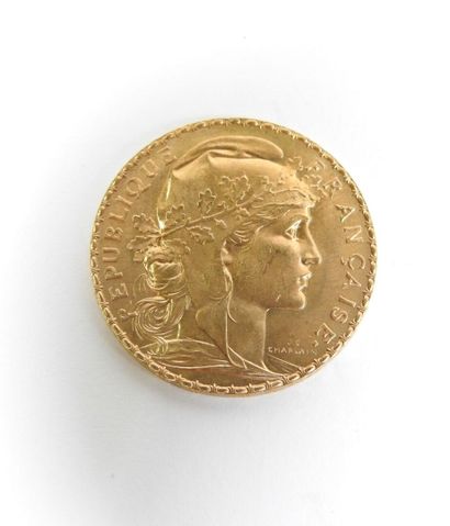 Coin of 20 francs in gold, rooster, 1910...