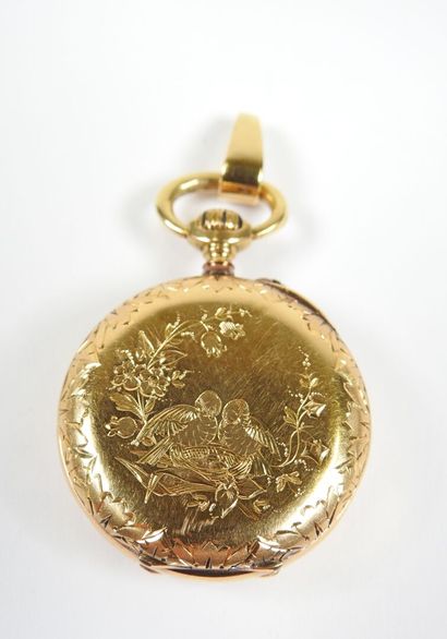 Neck watch in 18K yellow gold, the mechanical...