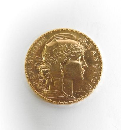Coin of 20 francs in gold, rooster, 1907...