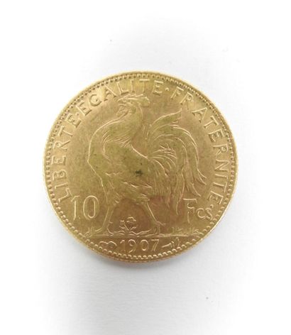 Coin of 10 francs in gold, rooster, 1907...