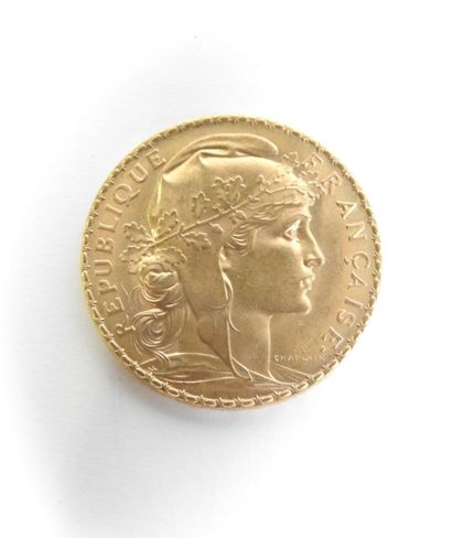20 francs gold coin, rooster, 1910.
