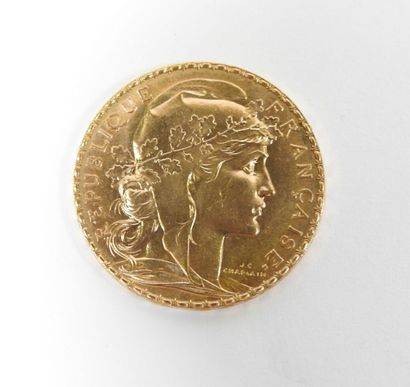 Coin of 20 francs in gold, rooster, 1907...
