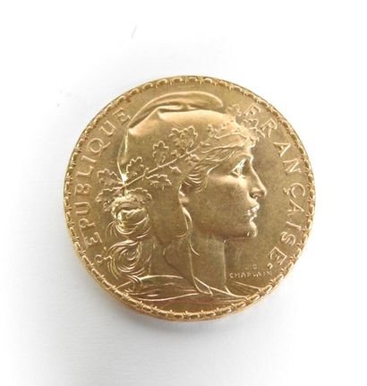Coin of 20 francs in gold, rooster, 1907...