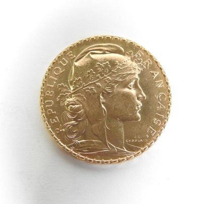 Coin of 20 francs in gold, rooster, 1907...