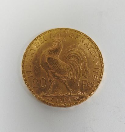 Coin of 20 francs in gold, rooster, 1904...
