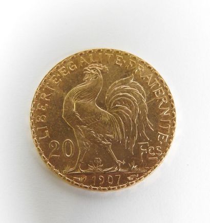 Coin of 20 francs in gold, rooster, 1907...