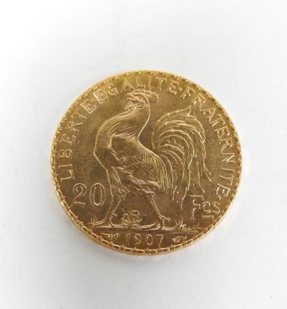 Coin of 20 francs in gold, rooster, 1907...