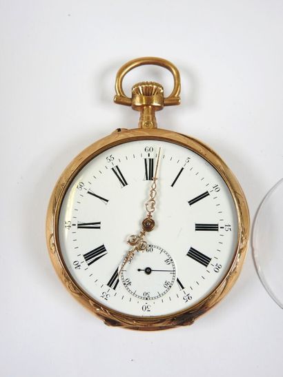 Pocket watch in 18K yellow gold, the mechanical...