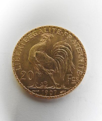 Coin of 20 francs in gold, rooster, 1907...