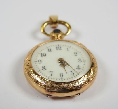 Neck watch in 18K yellow gold, the mechanical...