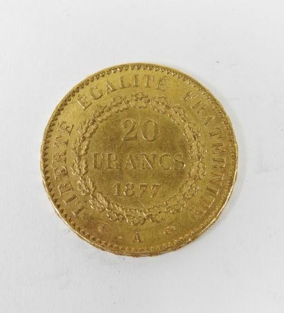 20 franc gold coin, Genie, 1877 A.