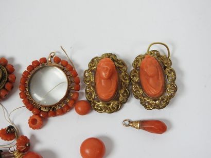 Set of ornamental elements in coral, metal...